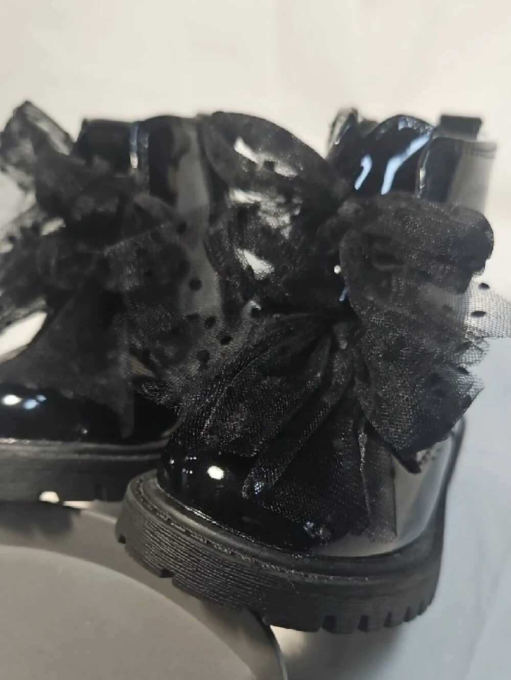 Jessica Simpson Daria Baby Patent Black Girls' Zipper Boots Tulle Bows Size 5